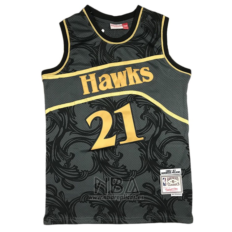 Camiseta Atlanta Hawks Dominique Wilkins NO 21 1986-87 Hardwood Classic Negro